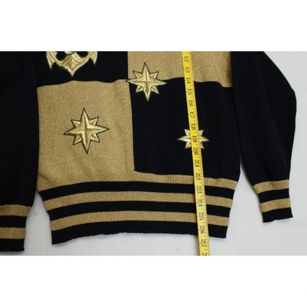 Escada Margaretha Ley Sweater Women M Black Gold Nautical Anchor Stars‎ Germany